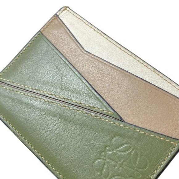LOEWE Puzzle Plain Cardholder Khaki Brown White Leather Card Case - Picture 9 of 10